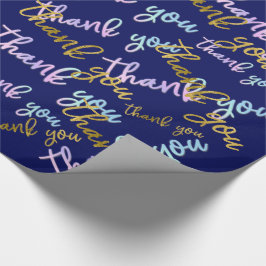 Thank You Holigraph Script Mermaid Pink金ゴールドネイビー ラッピングペーパー