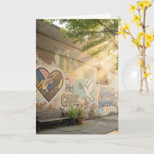 Thank You Humanity Graffiti On Brick Wall Mural カード (黄色い花)