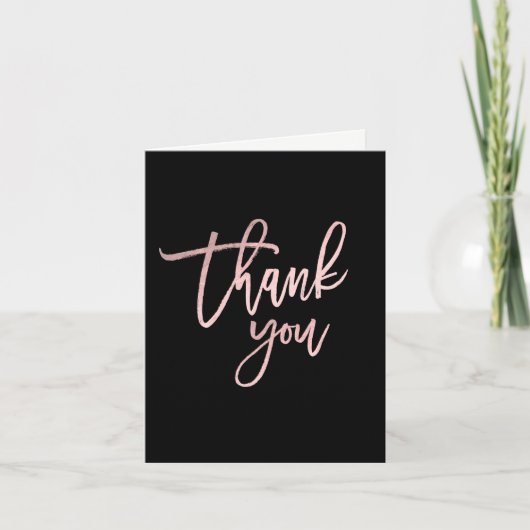 Thank You in Pink Foil Modern Script Chic サンキューカード (正面)