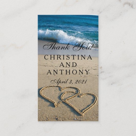 Thank You Insertハートon the Shoreビーチ結婚式 エンクロージャーカード (正面)
