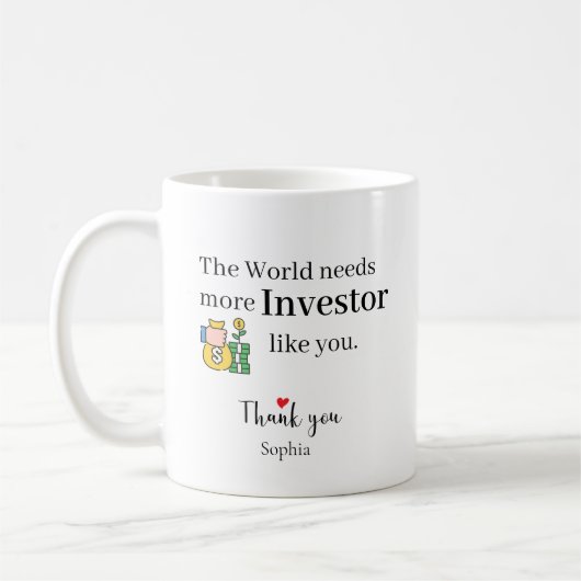 Thank You Investor — お名前入りカスタム コーヒーマグカップ (左)