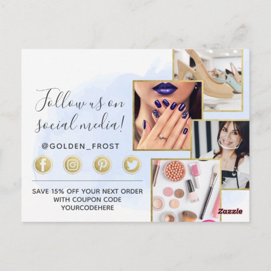 Thank You Light Blue Water Color & 金ゴールド4枚 ポストカード (裏面)