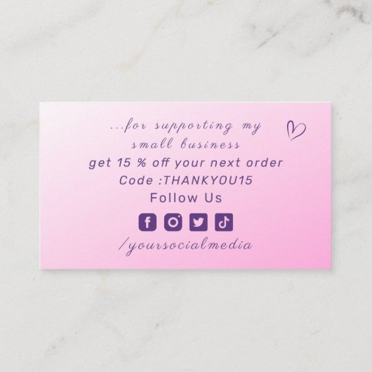 Thank You Light Pinkソーシャルメディグラデーションアモダンに感謝 名刺 (裏面)