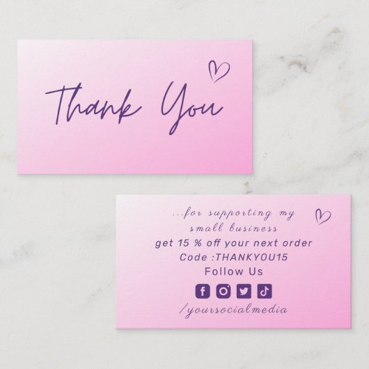 Thank You Light Pinkソーシャルメディグラデーションアモダンに感謝 名刺 (正面/裏面)