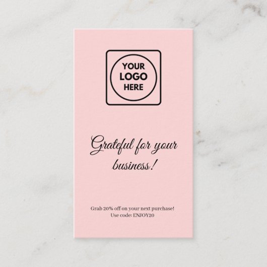 Thank You Logo | Blush Pink Modern Business 割引カード (正面)