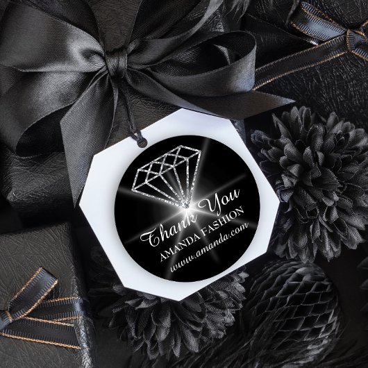 Thank You Logo Diamond Nameくもの巣Business Black ラウンドシール