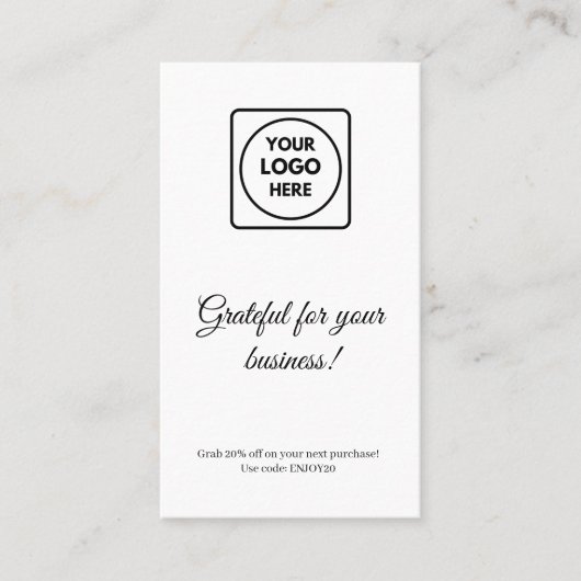 Thank You Logo | Modern White Business Design 割引カード (正面)