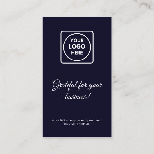 Thank You Logo | Navy Blue Business Design 割引カード (正面)