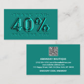 Thank You Logo QRCODE 40%OFF割引コードティール（緑がかった色） 名刺 (正面/裏面)