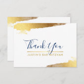 THANK YOU LUXEモダン gilded金ゴールドネイビーブルー サンキューカード (正面/裏面)