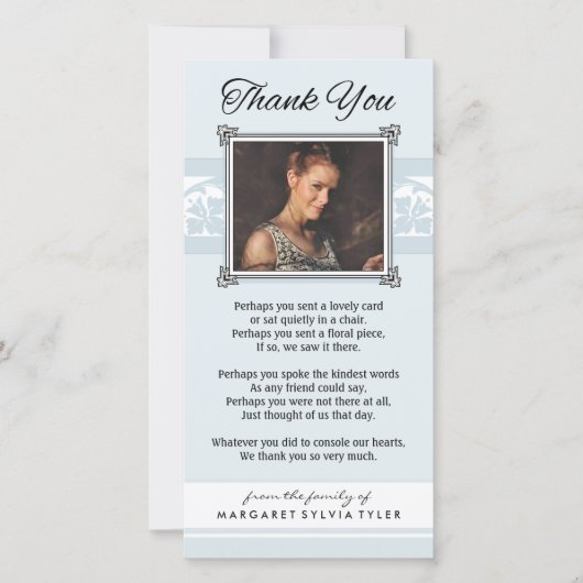 Thank You Memorial Light Blue & White Photo Card サンキューカード (正面)