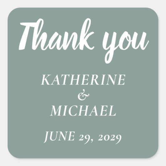 Thank You Modern Sage Wedding Stickers スクエアシール (正面)