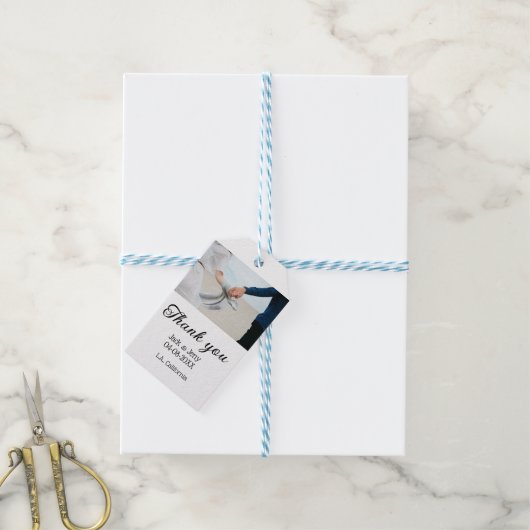 Thank you modern simple wedding couple name messag ギフトタグ (より糸付き)