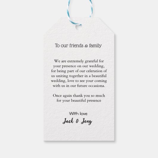 Thank you modern simple wedding couple name messag ギフトタグ (裏面)