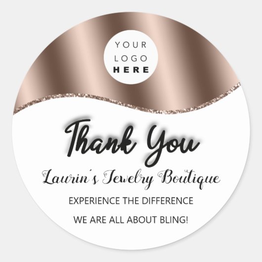 Thank You Nameロゴカスタムバラホワイトクラシック ラウンドシール (正面)