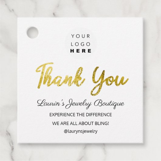 Thank You NameロゴQRコード金ゴールドホワイトジュエリー フェイバータグ (正面)