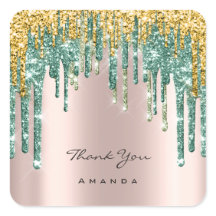 Thank You Name 16thブライダルバラグリッターティール（緑がかった色）金ゴールド