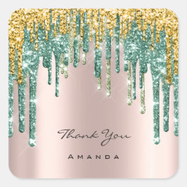 Thank You Name 16thブライダルバラグリッターティール（緑がかった色）金ゴールド スクエアシール