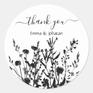 Thank You Name 16th Bridal Meadow ブラック&ホワイト ラウンドシール