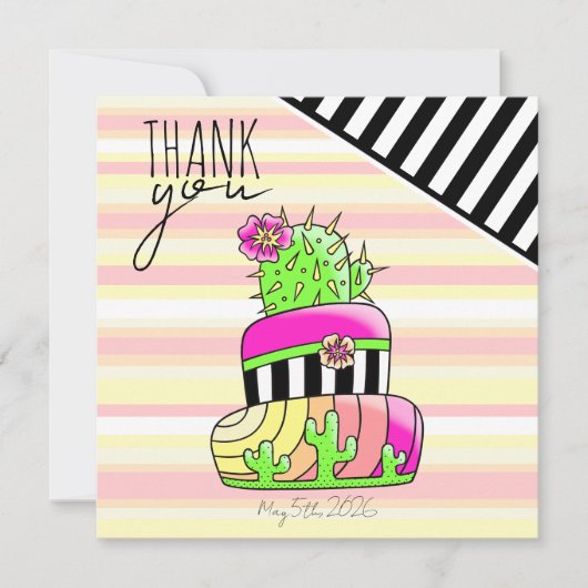 "Thank You" Neon Cactus Invitation サンキューカード (正面)