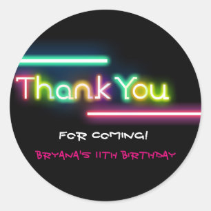 THANK YOU Neon Glow Black Birthday Partyステッカー ラウンドシール