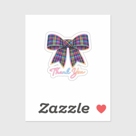 Thank you Neon Tartan Bow Scottish Bright Pattern シール (シート)