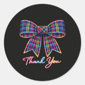 Thank you Neon Tartan Bow Scottish Bright Pattern ラウンドシール (正面)