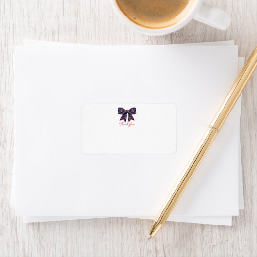 Thank you Neon Tartan Bow Scottish Bright Pattern ラベル (インサイチュ)