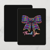 Thank you Neon Tartan Bow Scottish Bright Pattern 出欠カード (正面/裏面)