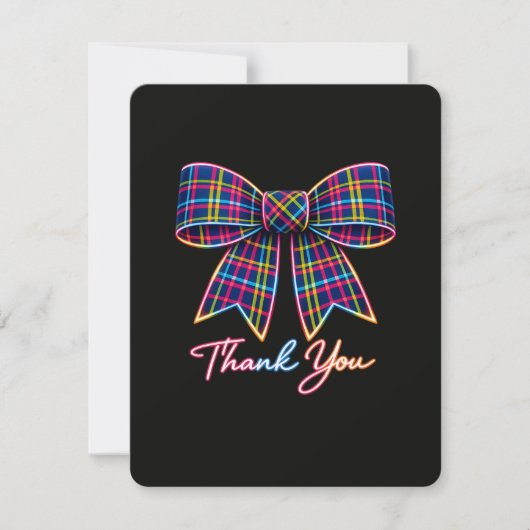 Thank you Neon Tartan Bow Scottish Bright Pattern 出欠カード (正面)
