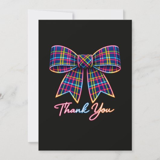 Thank you Neon Tartan Bow Scottish Bright Pattern 招待状 (正面)