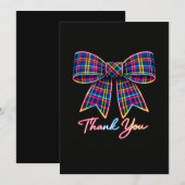 Thank you Neon Tartan Bow Scottish Bright Pattern 招待状 (正面/裏面)