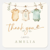 Thank You Neutral Baby Clothesline Baby Shower スクエアシール (正面)