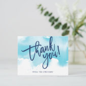 THANK YOU NOTE手書きアクアブルーの水色 招待状 (スタンド正面)