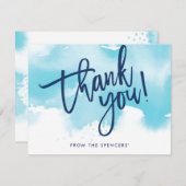 THANK YOU NOTE手書きアクアブルーの水色 招待状 (正面/裏面)