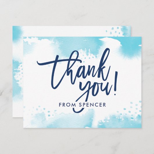 THANK YOU NOTE手書きアクアブルーの水色 招待状 (正面/裏面)