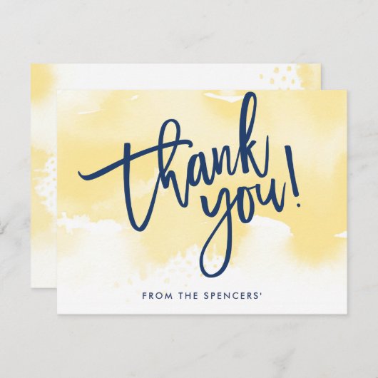 THANK YOU NOTE手書き黄色の水色 招待状 (正面/裏面)