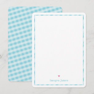 THANK YOU NOTE cute かわいらし check aqua blueハート サンキューカード