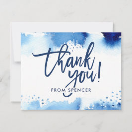 THANK YOU NOTE hand lettered navy blue water color 招待状