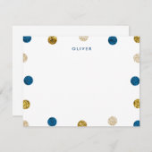 Thank You Note, Navy Blue and金ゴールドグリッター ノートカード (正面/裏面)