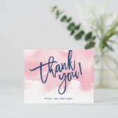 THANK YOU NOTE NOTEハンドレタ淡い色のーのピンクの水色 招待状 (スタンド正面)