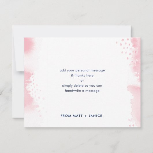THANK YOU NOTE NOTEハンドレタ淡い色のーのピンクの水色 招待状 (裏面)