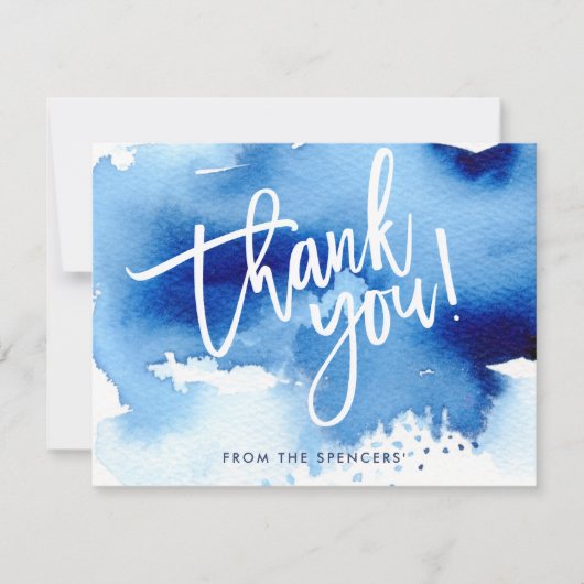 THANK YOU NOTE NOTE hand Lettered dark blue water  招待状 (正面)
