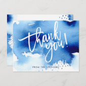 THANK YOU NOTE NOTE hand Lettered dark blue water  招待状 (正面/裏面)