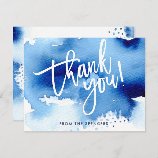 THANK YOU NOTE NOTE hand Lettered dark blue water  招待状 (正面/裏面)