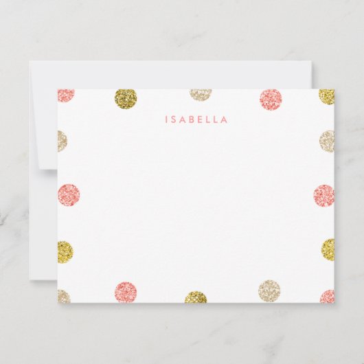 Thank You Note, Pink and金ゴールドグリッター ノートカード (正面)