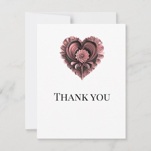 Thank You Note Wedding with Elegant Heart Design サンキューカード (正面)