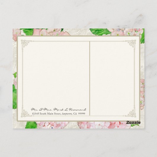 Thank You Notesピンクアジサイフローラ フォーマル ポストカード (裏面)