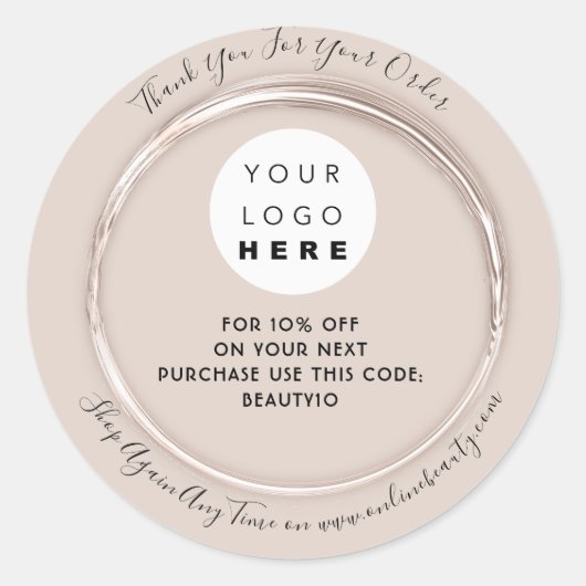 Thank You Orderロゴ割引コード赤面枠 ラウンドシール (正面)