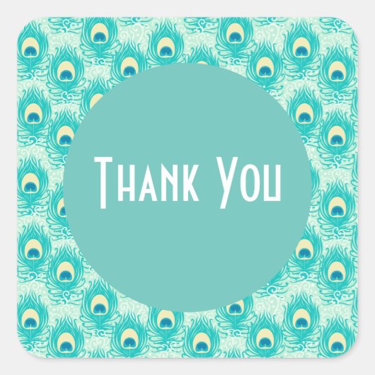 Thank you peacock feathers スクエアシール (正面)